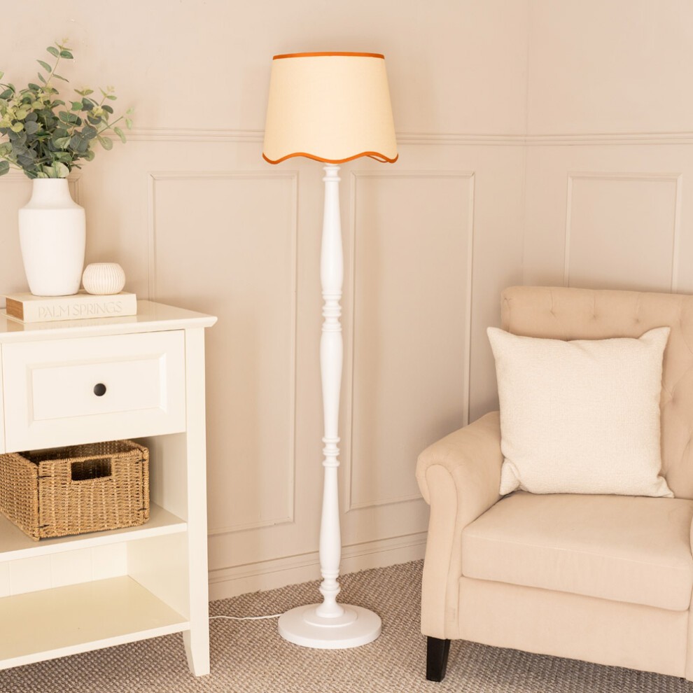 ValueLights Victoria Scallop Rust Edge Shade White Wood LED Floor Lamp - image 4