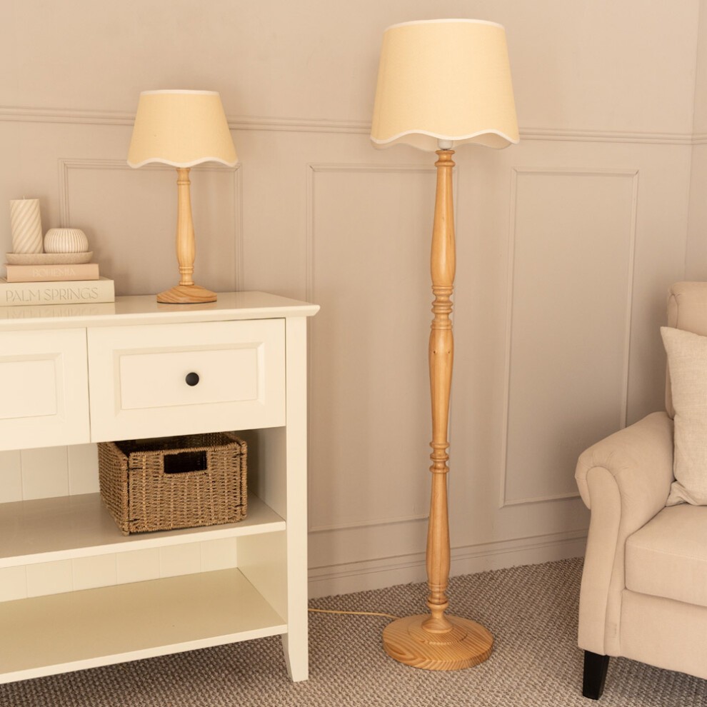 ValueLights Victoria Scallop White Edge Shade Light Wood LED Floor Lamp - image 4