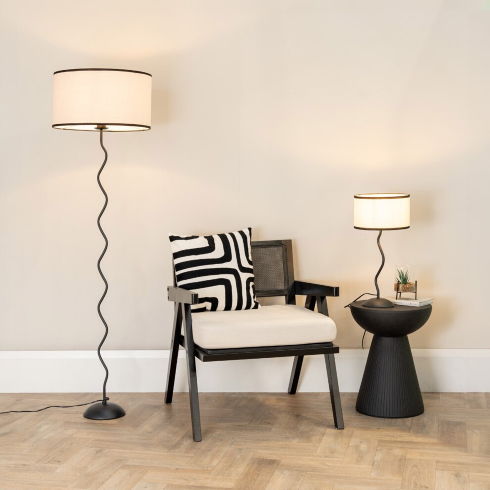 ValueLights Wiggle Linen Black Edge Drum Shade Black Metal Stem LED Table Lamp - image 2