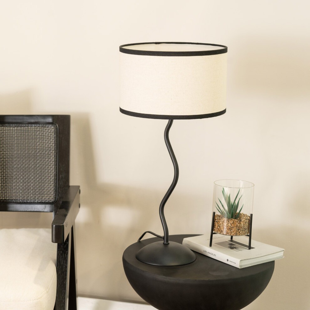 ValueLights Wiggle Linen Black Edge Drum Shade Black Metal Stem LED Table Lamp - image 3