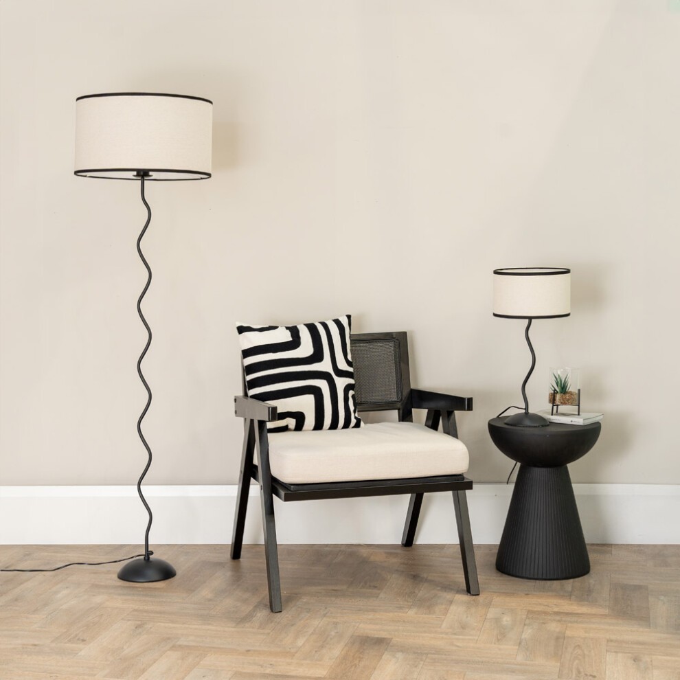 ValueLights Wiggle Linen Black Edge Drum Shade Black Metal Stem LED Table Lamp - image 4