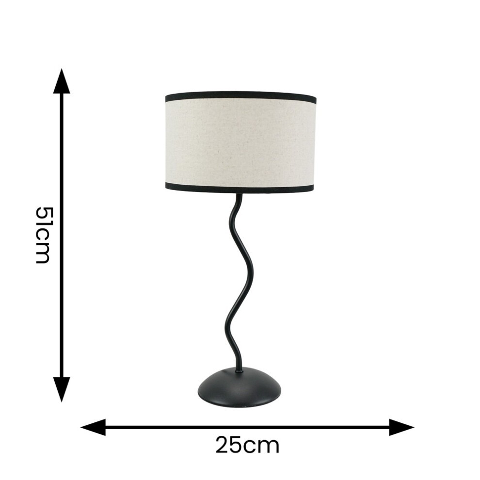 ValueLights Wiggle Linen Black Edge Drum Shade Black Metal Stem LED Table Lamp - image 5