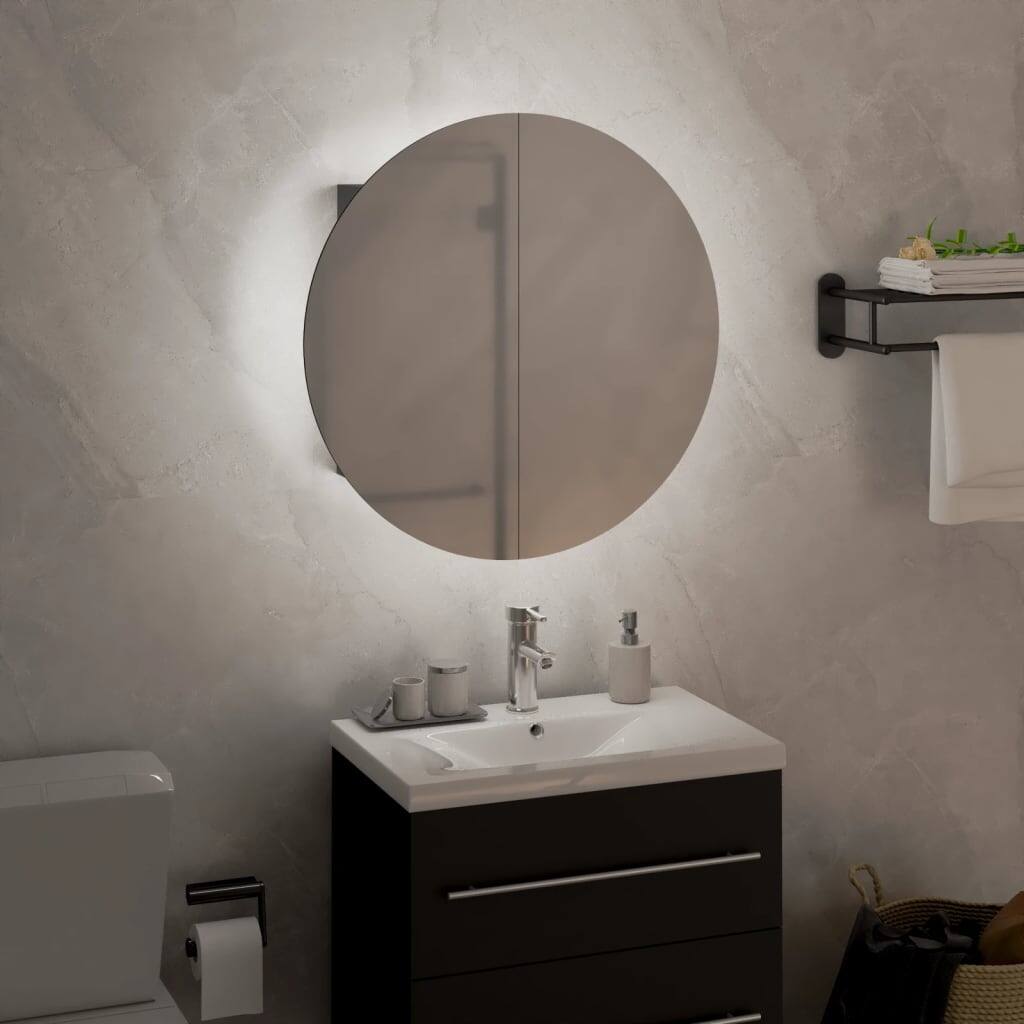 vidaXL 2 Door Round Mirror Grey Bathroom Cabinet - image 2