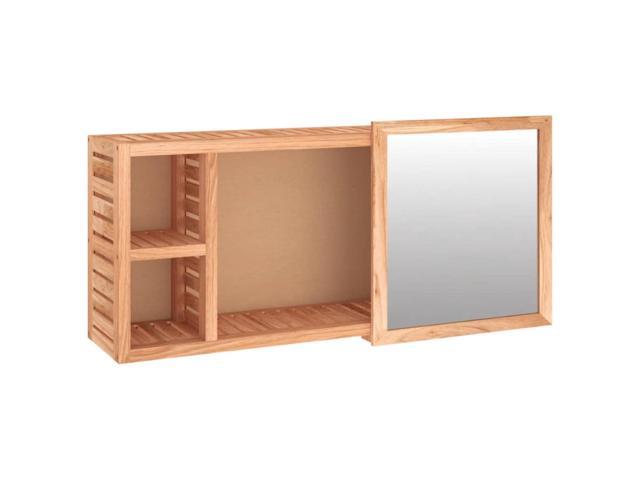Solid wood walnut mirror cabinet in brown, measuring 80x17x34 cm, features a sleek design with one mirrored door and two open shelves for storage.