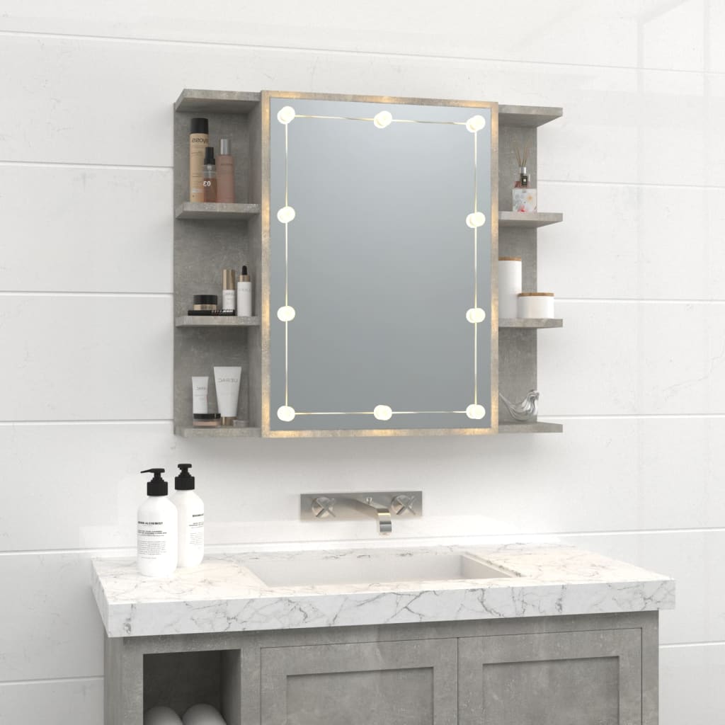 vidaXL Single Door 3 Shelf LED Concrete Grey Mirror Cabinet - image 3