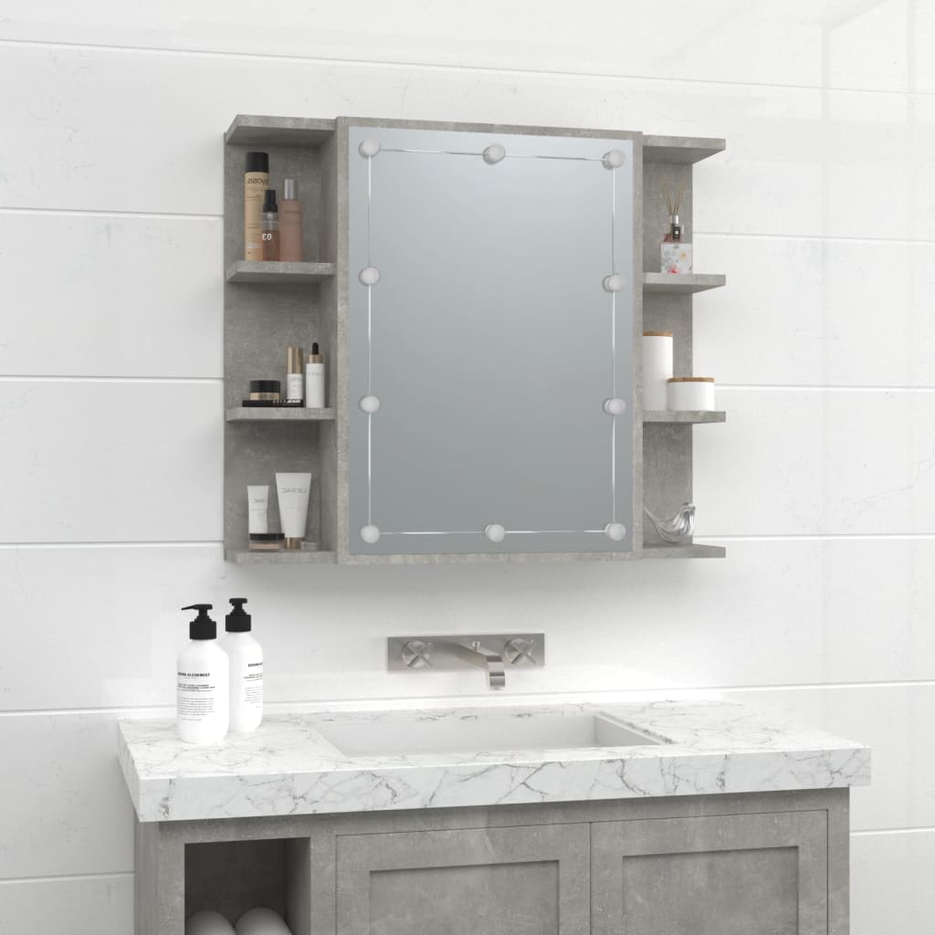 vidaXL Single Door 3 Shelf LED Concrete Grey Mirror Cabinet - image 4