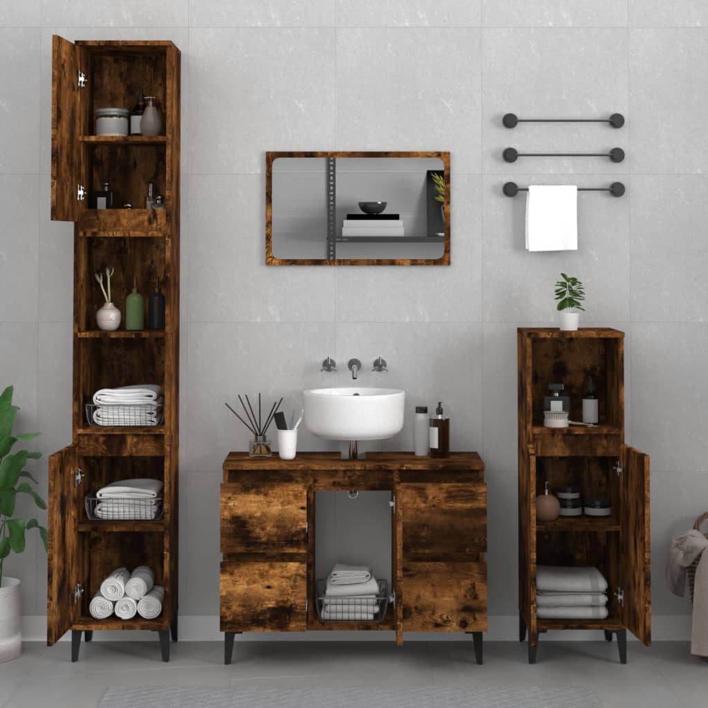 vidaXL Single Door 4 Drawer Brown Bathroom Cabinet - image 3