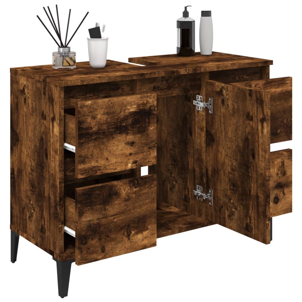 vidaXL Single Door 4 Drawer Brown Bathroom Cabinet - image 4