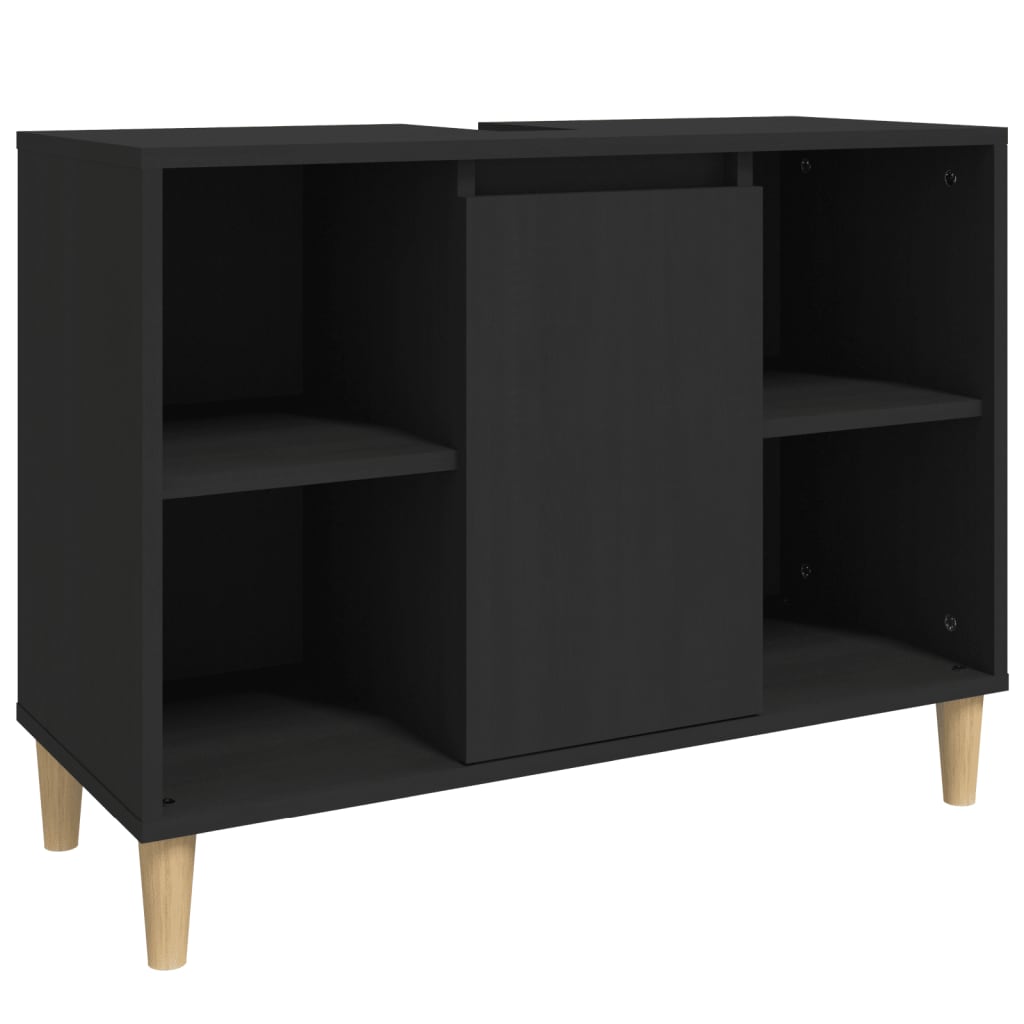 vidaXL Single Door 4 Open Shelf Black Bathroom Sink Cabinet - image 2