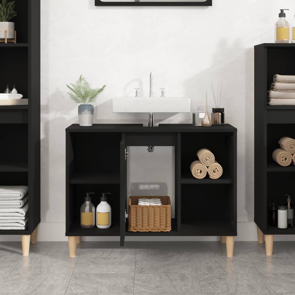 vidaXL Single Door 4 Open Shelf Black Bathroom Sink Cabinet - image 3