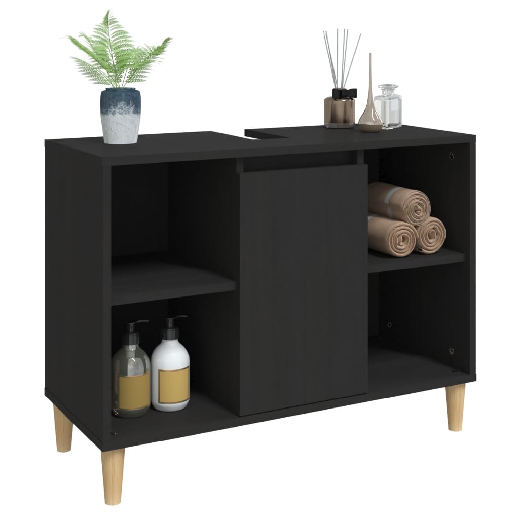 vidaXL Single Door 4 Open Shelf Black Bathroom Sink Cabinet - image 4