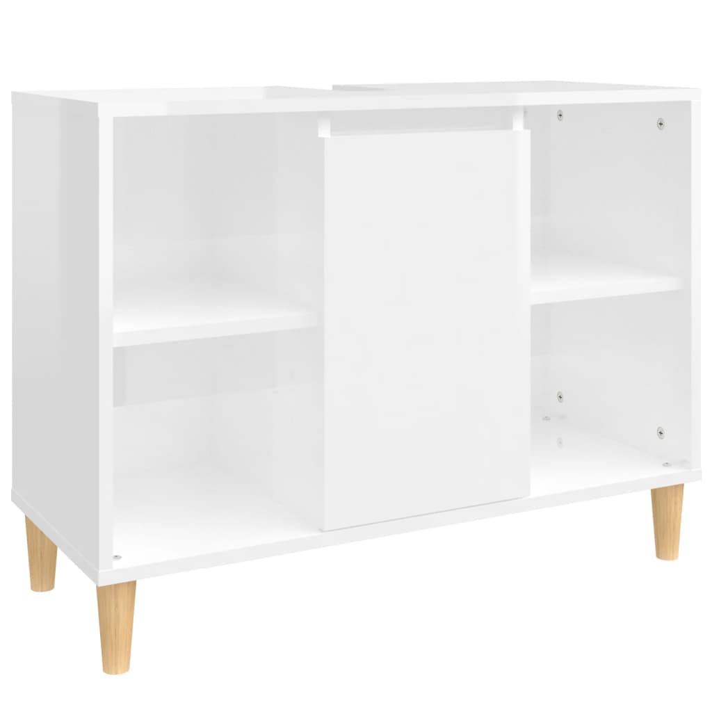 vidaXL Single Door 4 Open Shelf High Gloss White Bathroom Sink Cabinet - image 2