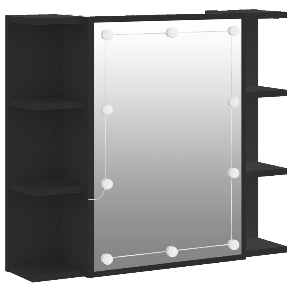 vidaXL Single Door 6 Shelf LED Black Mirror Cabinet - image 2