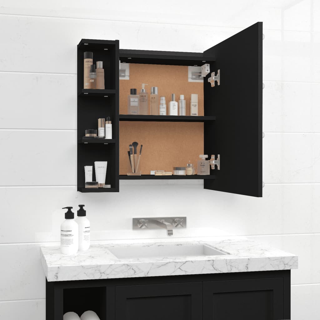 vidaXL Single Door 6 Shelf LED Black Mirror Cabinet - image 3