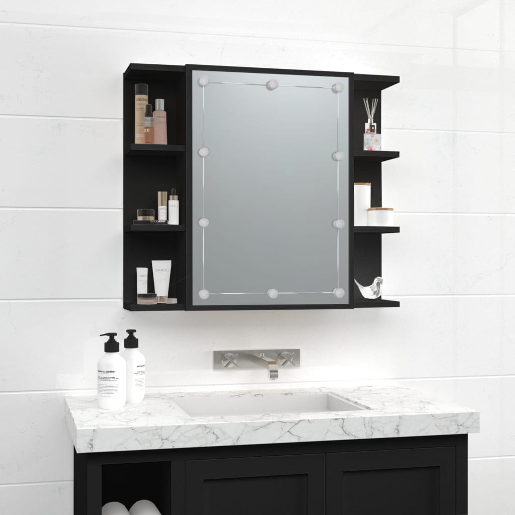vidaXL Single Door 6 Shelf LED Black Mirror Cabinet - image 4