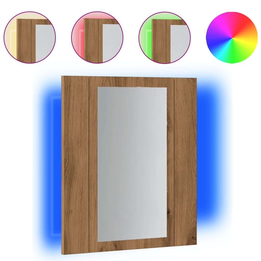 vidaXL Single Door Artisan Oak LED Bathroom Mirror Cabinet - image 2