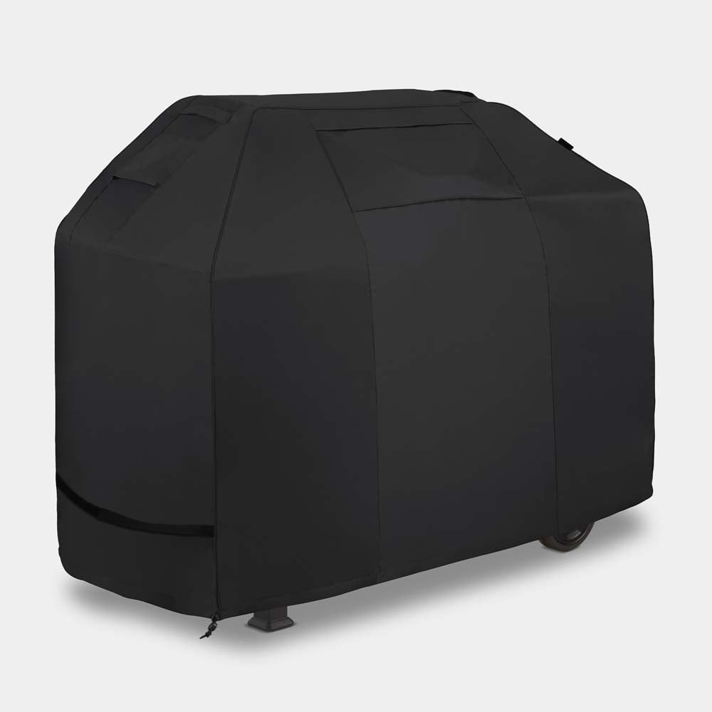 Black medium BBQ grill cover by VonHaus, measuring 152cm wide, 67cm deep, and 124.5cm high, made of durable material with a fitted design and zip closure.