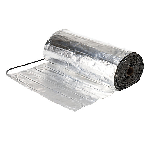 Silver foil heater roll, 140W, designed for a 3m² area, featuring a smooth, reflective surface and a black backing for efficient heat distribution.