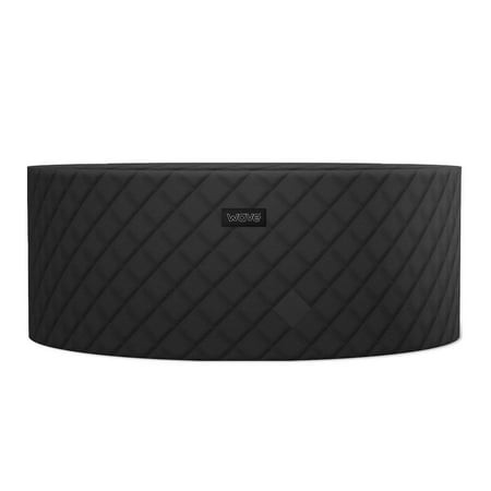 Black, quilted thermal hot tub cover designed for four-person use, featuring the Wave Spas logo prominently displayed on the side.