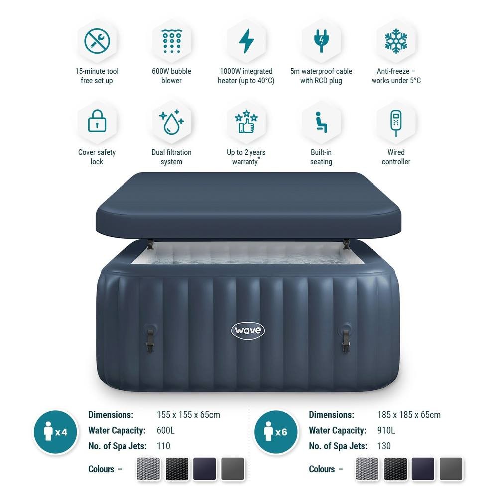 Wave Pacific 4 Person Navy Inflatable Hot Tub - image 3