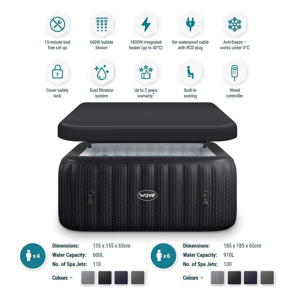Wave Pacific Slate Rattan 4 Person Inflatable Hot Tub with Integrated Heater - image 3