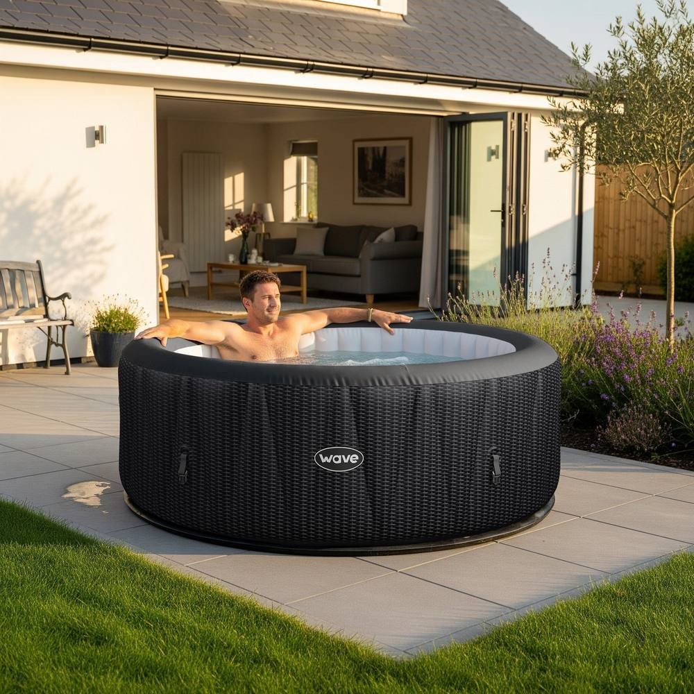 Wave Spas Atlantic Slate Rattan 6 Person Round Inflatable Hot Tub with EnergySave Bundle - image 2