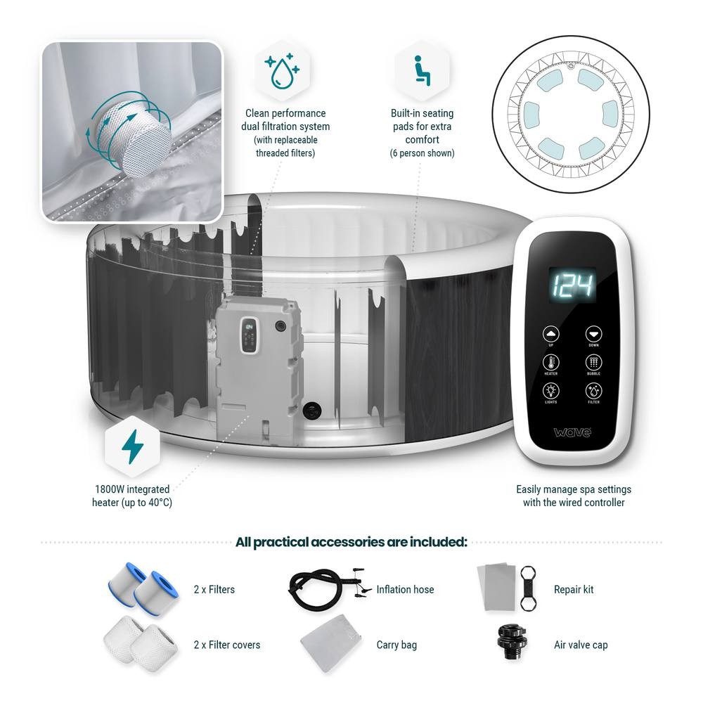 Wave Spas Atlantic Slate Rattan 6 Person Round Inflatable Hot Tub with EnergySave Bundle - image 4