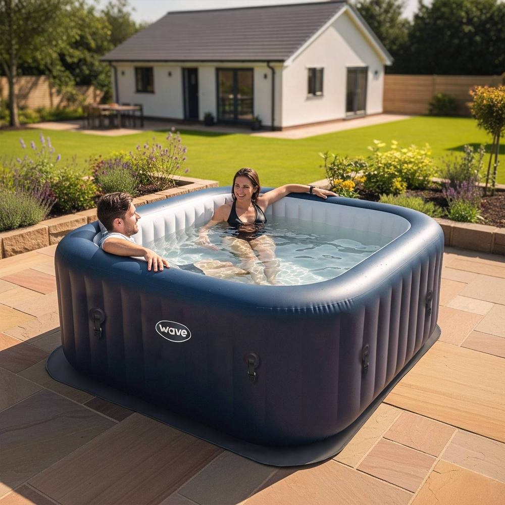 Wave Spas Pacific Navy 4 Person Square Inflatable Hot Tub with EnergySave Bundle - image 2