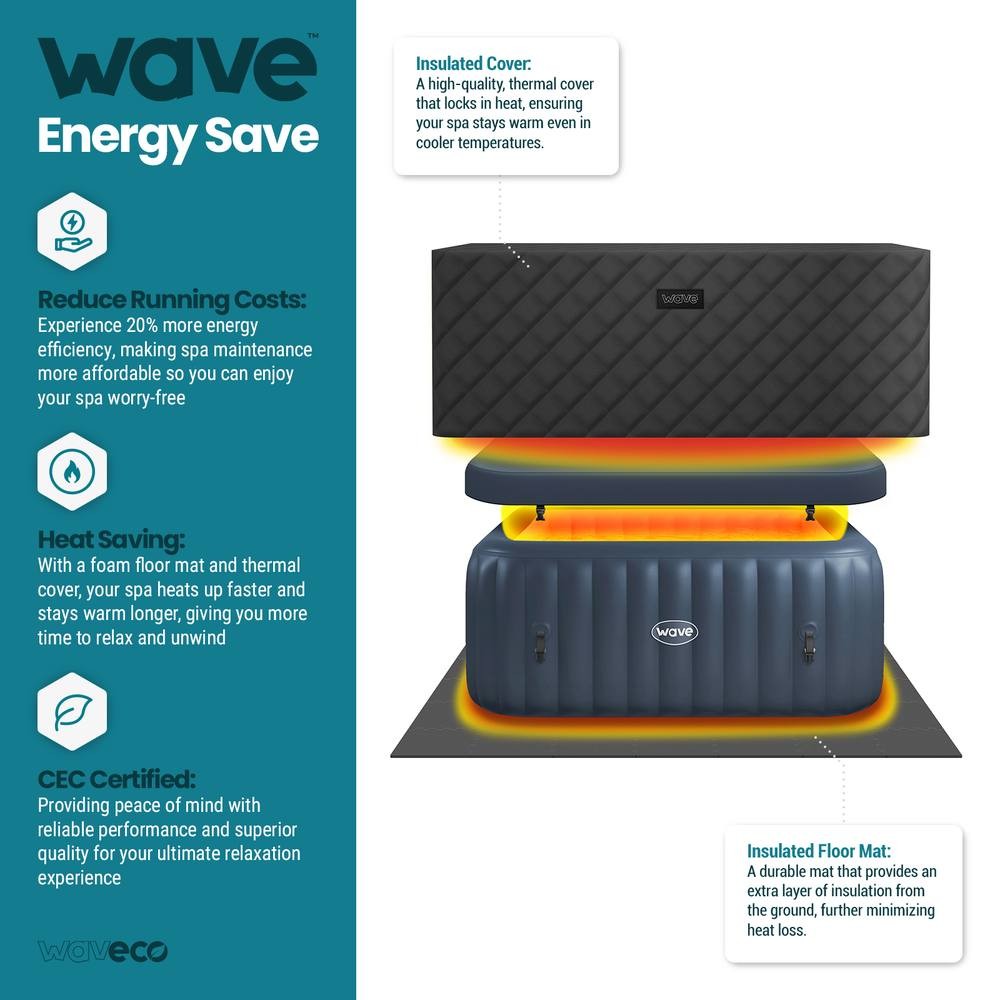 Wave Spas Pacific Navy 4 Person Square Inflatable Hot Tub with EnergySave Bundle - image 3