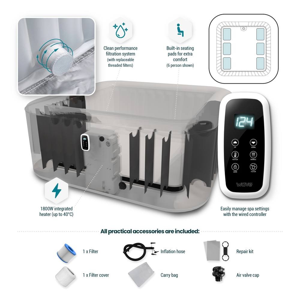 Wave Spas Pacific Navy 4 Person Square Inflatable Hot Tub with EnergySave Bundle - image 5