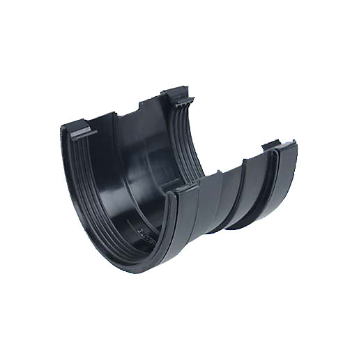 Wavin Osma DeepLine Gutter Union in 113mm size, made of durable black plastic, featuring smooth edges and interlocking design for secure fitting.