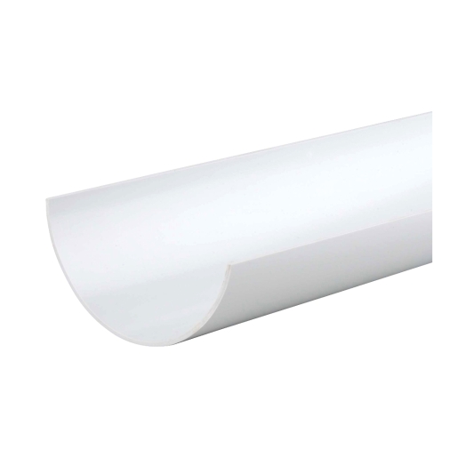 Osma RoundLine gutter in white, 2 meters long and 112mm wide, showcasing a smooth, curved design, packaged in a set of five pieces.
