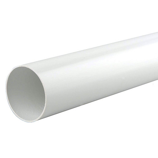 White PVC gutter pipe, 2.75 meters long and 68mm in diameter, featuring a smooth, round design suitable for drainage systems.