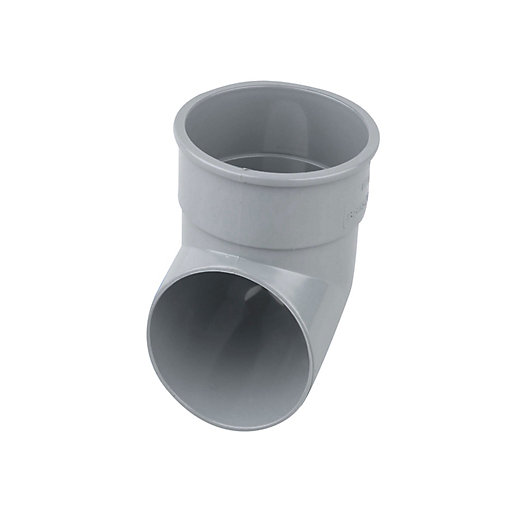 Grey Osma Roundline pipe shoe with a 68mm diameter, featuring a smooth plastic finish and a curved design for drainage applications.