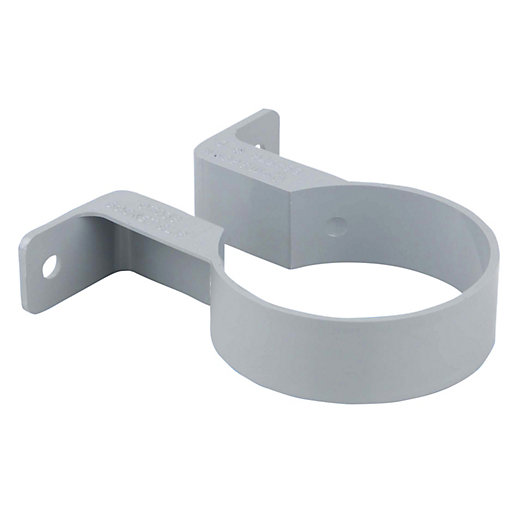 Grey plastic socket bracket designed for 68mm pipes, featuring a circular clamp and two mounting holes for secure installation.
