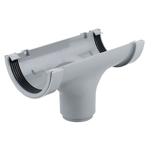 Grey Osma 0T624G Roundline running outlet with a 112mm diameter, featuring smooth plastic material and dual rubber seals for secure connections.