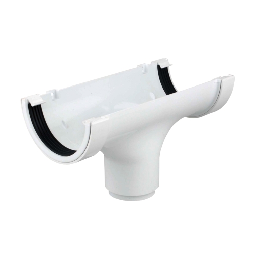 Roundline running outlet in white, 112mm diameter, featuring a straight design with rubber seals for secure connections, made from durable plastic material.