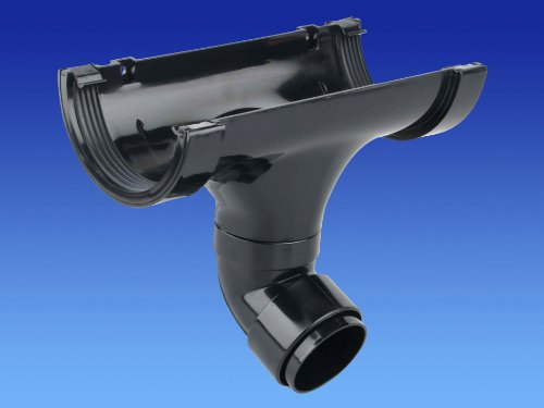 Wavin Osma RoundLine Swivelock Running Outlet in black, featuring a fitted offset bend, designed for efficient drainage with durable plastic construction.