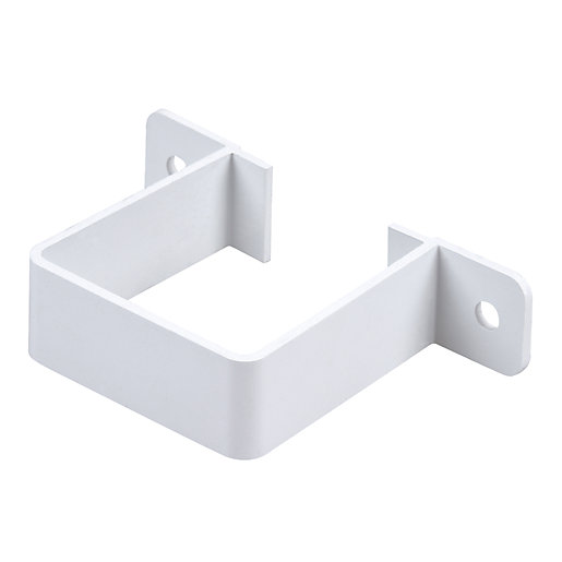 White Osma SquareLine pipe bracket measuring 112 x 70 x 26mm, made of durable plastic with a rectangular design and two mounting holes for easy installation.