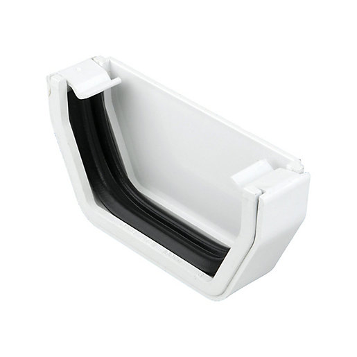 White Osma SquareLine external stopend with a 100mm diameter, featuring a smooth plastic finish and a black rubber seal for a secure fit.