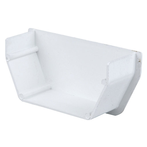 White Osma SquareLine internal stopend, 100mm diameter, featuring a durable plastic construction with a smooth finish and angled edges for seamless guttering integration.