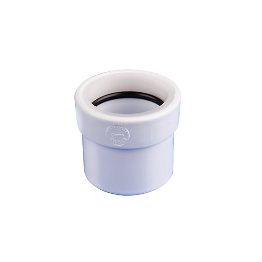 White Osma waste reducer made of durable plastic, measuring 40 x 32mm, featuring a smooth finish and a rubber seal for secure connections.