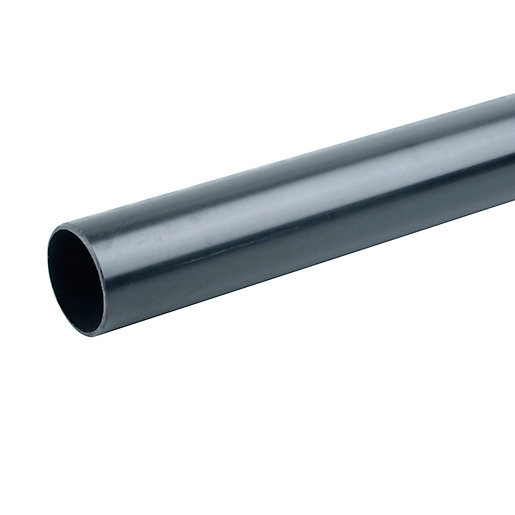 Black 40mm plain-ended waste solvent weld pipe, made from durable plastic, measuring 3 meters in length, featuring a smooth, glossy surface.
