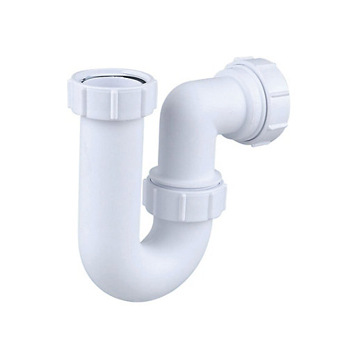 White plastic Wavin Osma Waste Tubular P Trap with a 75mm seal and 40mm diameter, featuring two threaded connectors for secure installation.