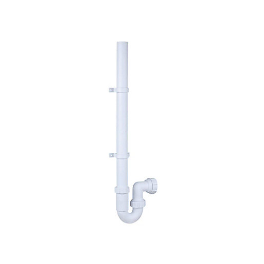 White plastic Wavin Osma Waste Washing Machine Trap Kit featuring a 75mm seal and 40mm pipe, with a curved connector and mounting brackets for installation.
