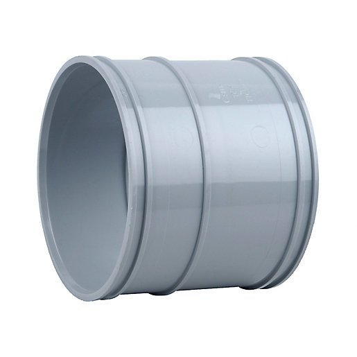 Grey double socket with a 110mm diameter, made of durable plastic, featuring smooth surfaces and three distinct grooves for secure connections.