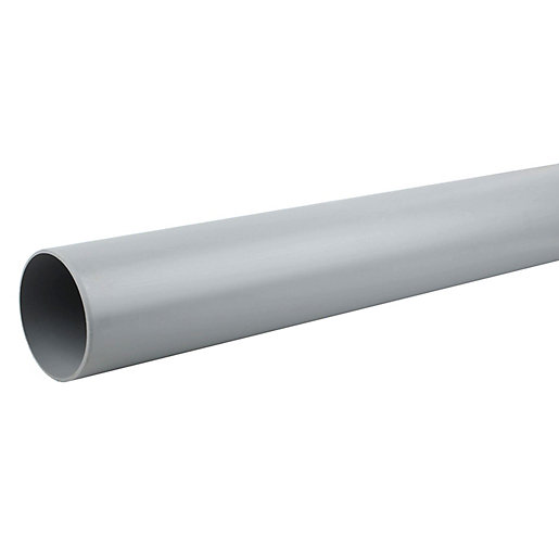 Plain ended grey pipe, 110mm diameter and 3m long, made of durable plastic, featuring a smooth surface for efficient drainage applications.
