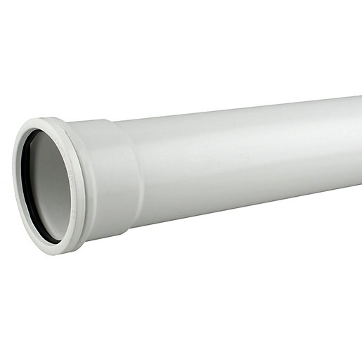White PVCu single socket pipe, 3 meters long and 110mm in diameter, featuring a smooth surface and a tapered end for easy connection.
