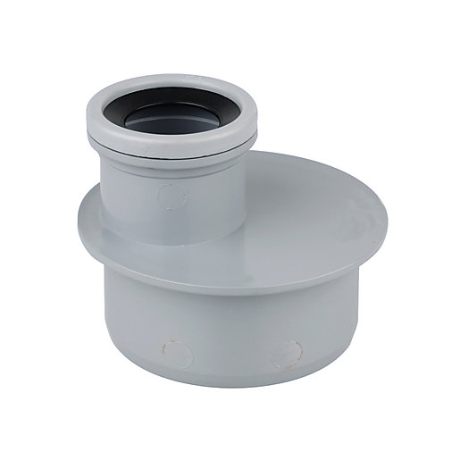 Grey OsmaSoil single socket reducer, measuring 110 x 50mm, made from durable plastic with a smooth finish and a circular base for easy installation.
