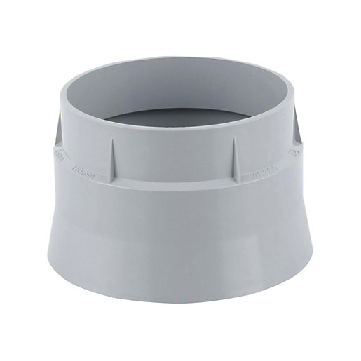 Grey 110mm weathering collar made of durable plastic, featuring a wide, flared base and smooth interior for secure fitting in drainage systems.